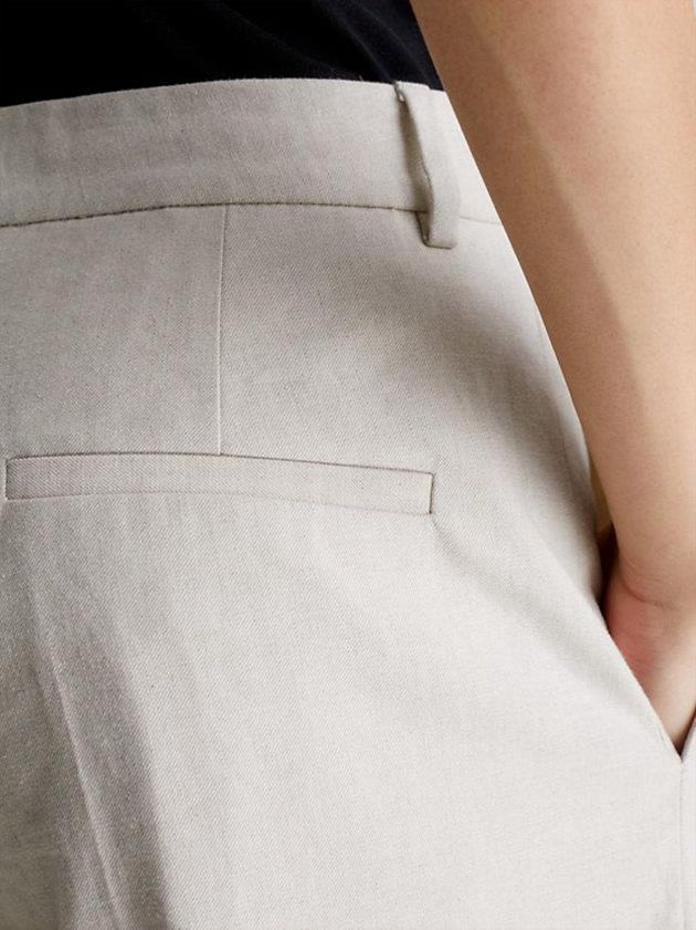 Beige Calvin Klein Linen Wide Leg Women Pants | TXUY-07135