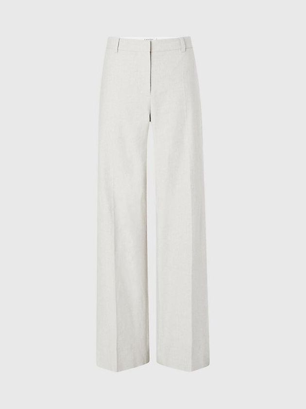 Beige Calvin Klein Linen Wide Leg Women Pants | TXUY-07135
