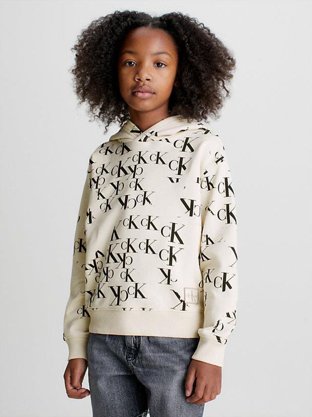 Beige Calvin Klein Logo Girls's Hoodie | TEPL-50816