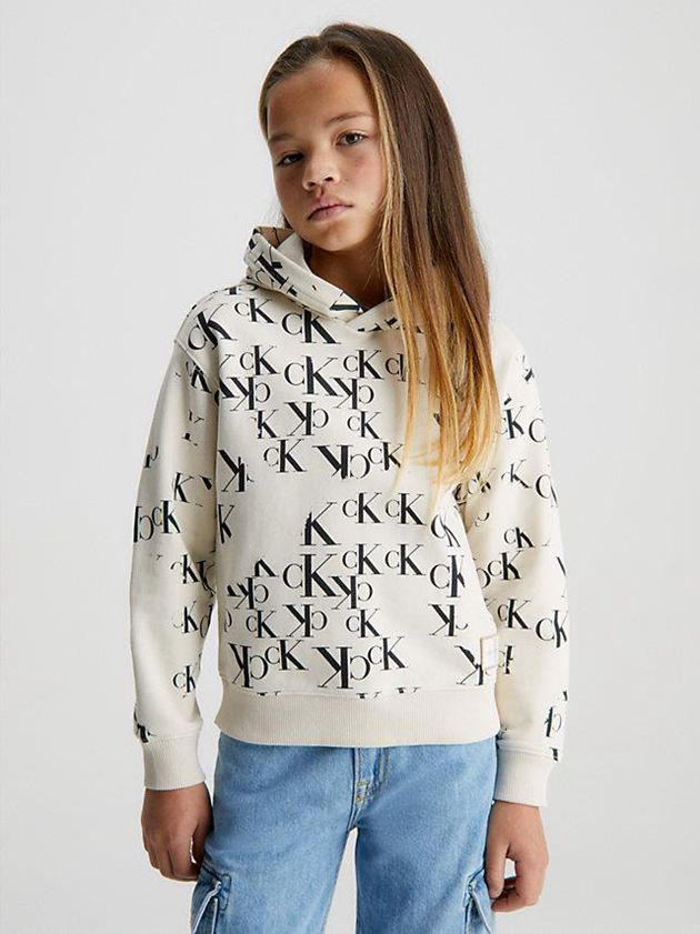 Beige Calvin Klein Logo Girls's Hoodie | TEPL-50816