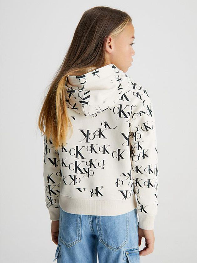 Beige Calvin Klein Logo Girls's Hoodie | TEPL-50816