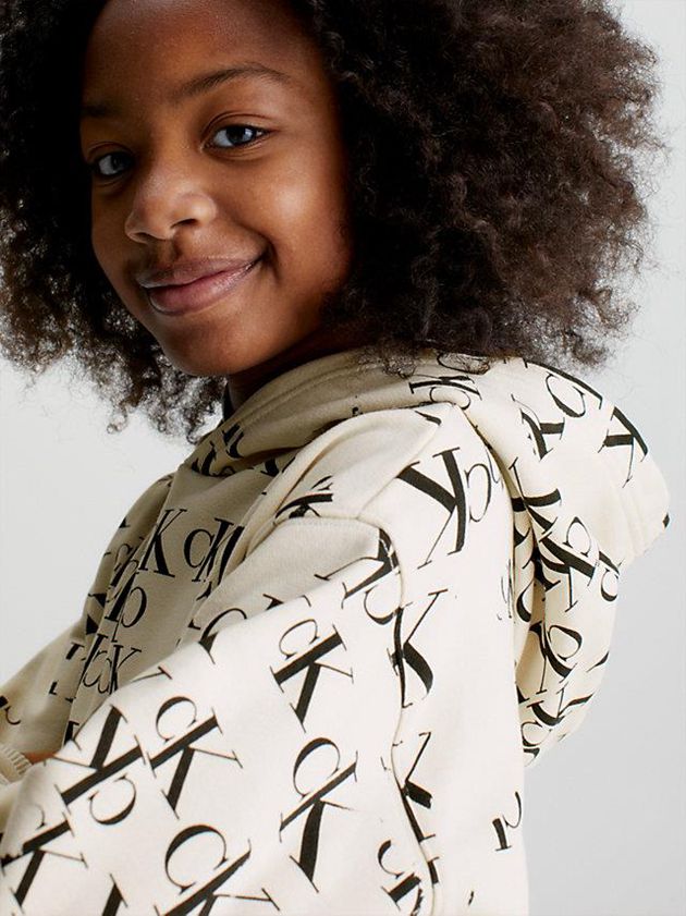 Beige Calvin Klein Logo Girls's Hoodie | TEPL-50816