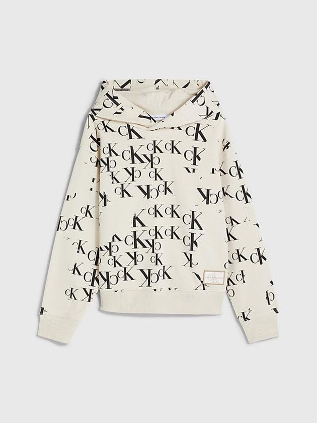 Beige Calvin Klein Logo Girls's Hoodie | TEPL-50816