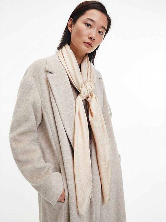 Beige Calvin Klein Logo Jacquard Women Scarf | FYLI-38490