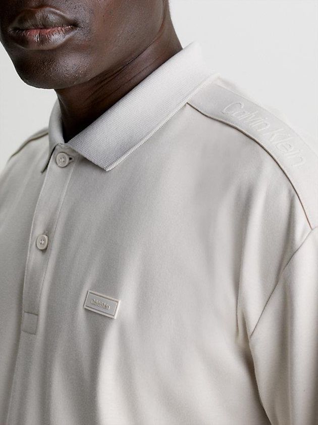 Beige Calvin Klein Logo Men Polo Shirt | HKBN-47658