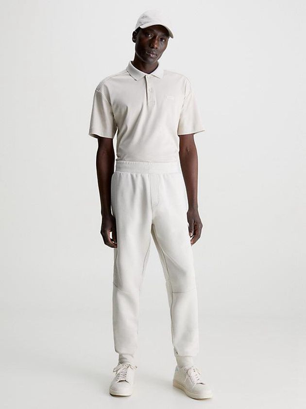 Beige Calvin Klein Logo Men Polo Shirt | HKBN-47658