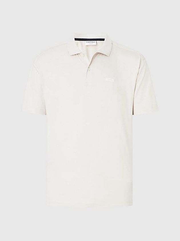 Beige Calvin Klein Logo Men Polo Shirt | HKBN-47658