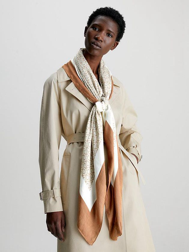 Beige Calvin Klein Logo Women Scarf | MIGB-20196
