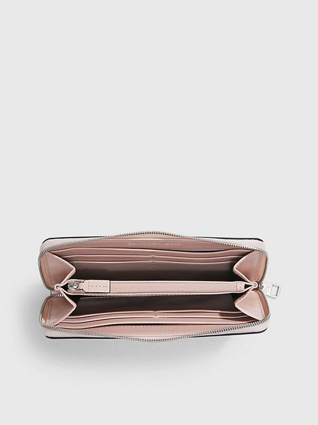 Beige Calvin Klein Logo Zip Around Women Wallet | TZFW-03986