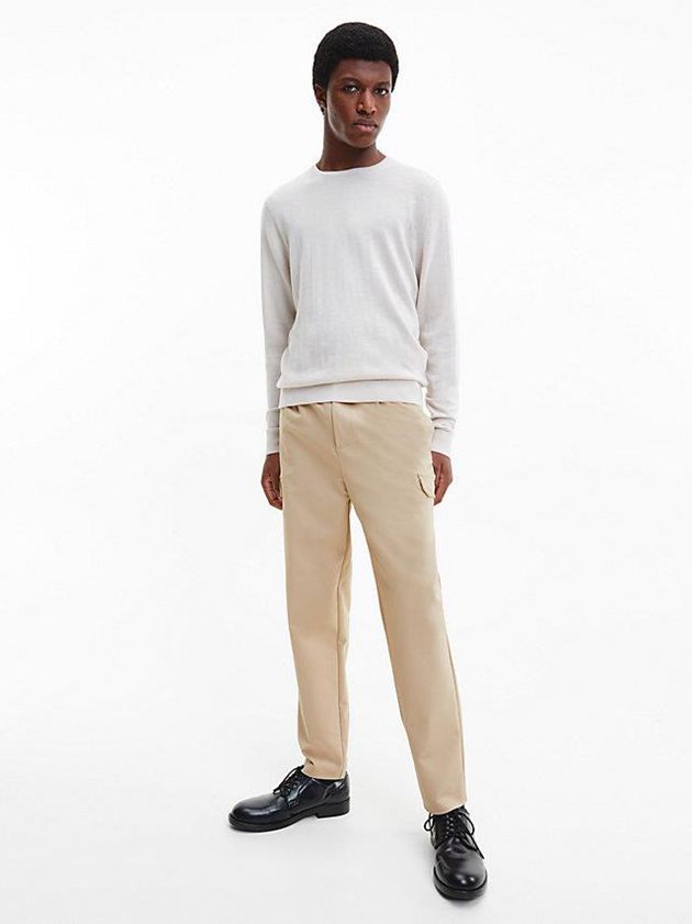Beige Calvin Klein Merino Wool Jumper Men Sweater | OVXY-24396