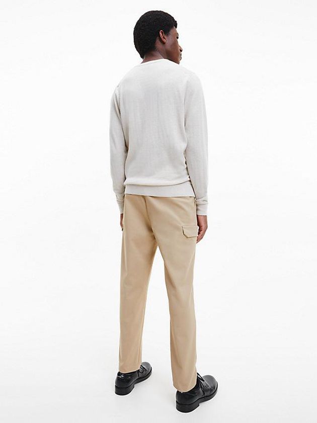 Beige Calvin Klein Merino Wool Jumper Men Sweater | OVXY-24396