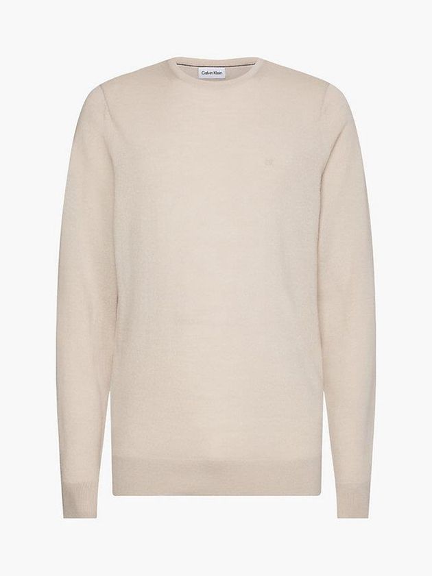 Beige Calvin Klein Merino Wool Jumper Men Sweater | OVXY-24396