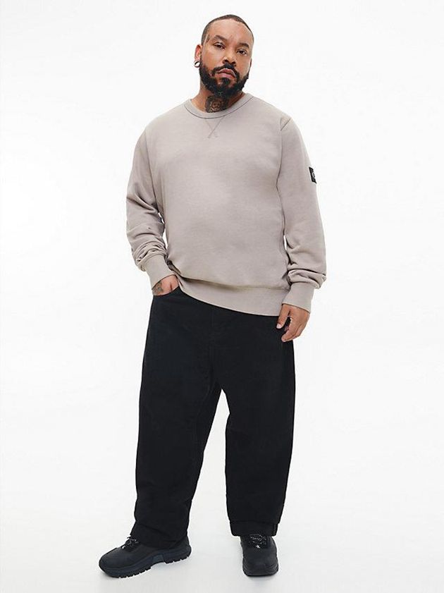 Beige Calvin Klein Monogram Badge Men Sweatshirt | GFLS-78904