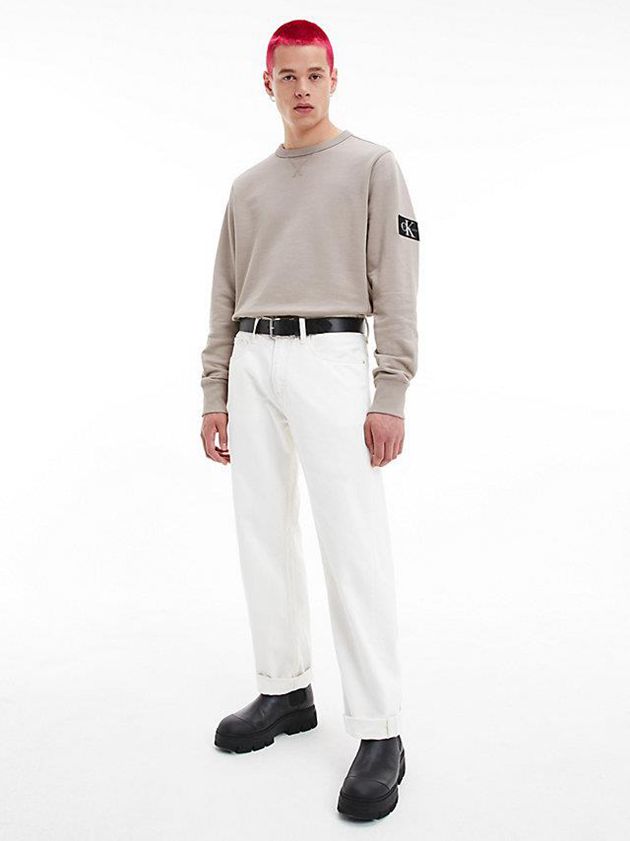 Beige Calvin Klein Monogram Badge Men Sweatshirt | GFLS-78904