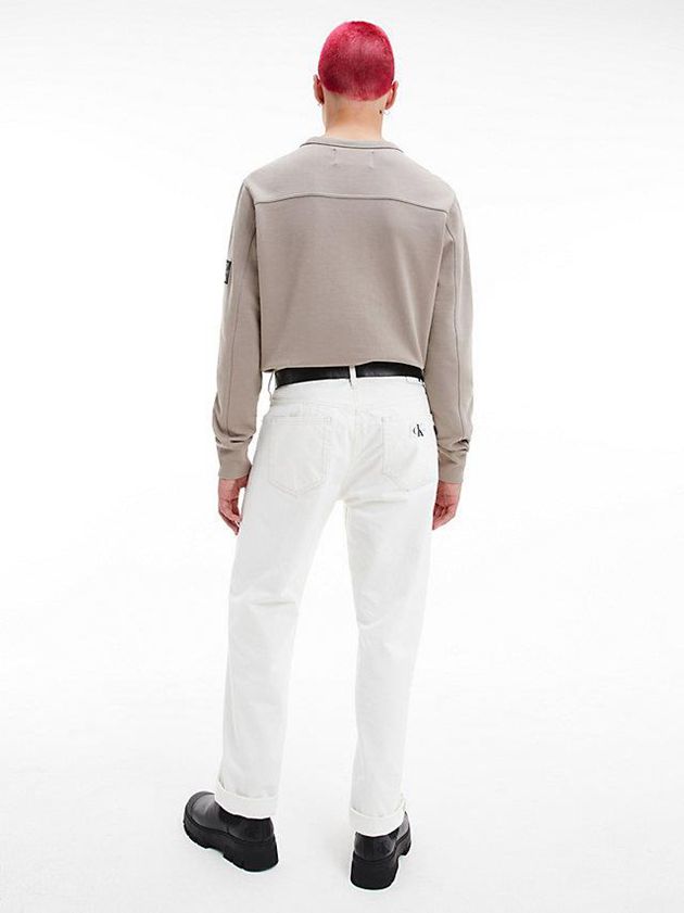 Beige Calvin Klein Monogram Badge Men Sweatshirt | GFLS-78904