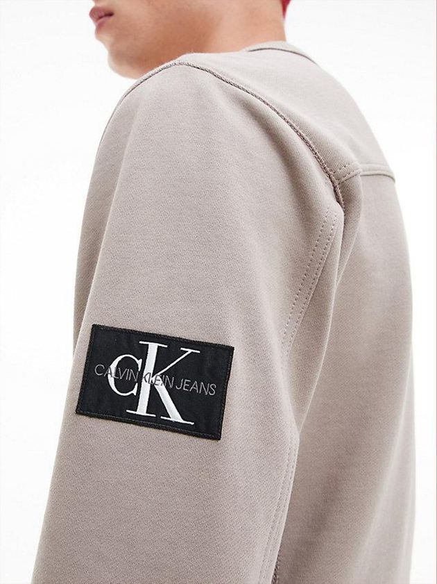 Beige Calvin Klein Monogram Badge Men Sweatshirt | GFLS-78904