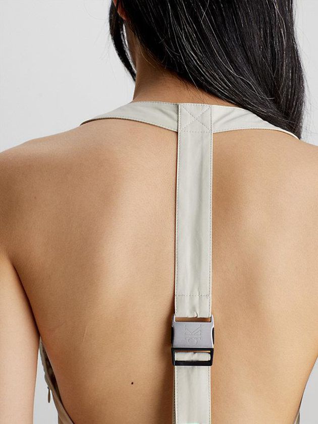 Beige Calvin Klein Open Back Utility Women Dress | PEJN-54207