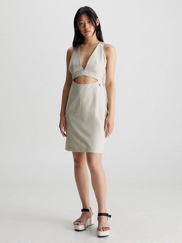 Beige Calvin Klein Open Back Utility Women Dress | PEJN-54207