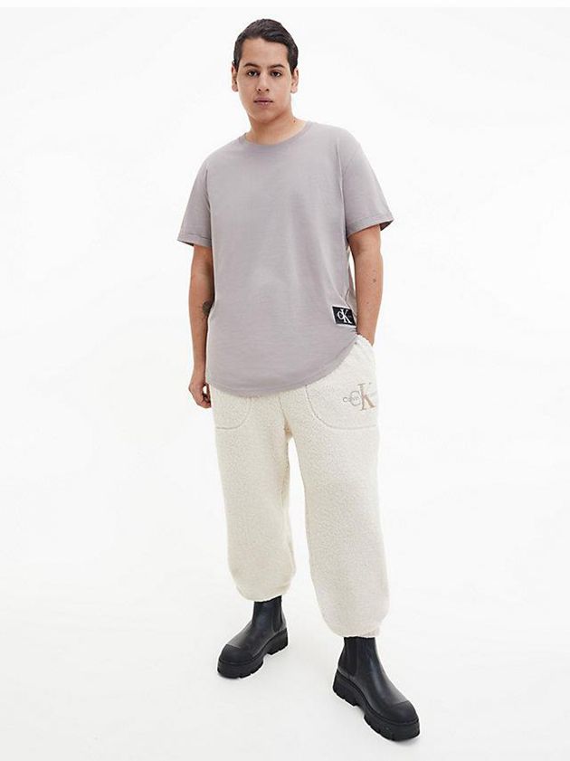Beige Calvin Klein Organic Cotton Badge Men T-Shirt | EMHJ-68930