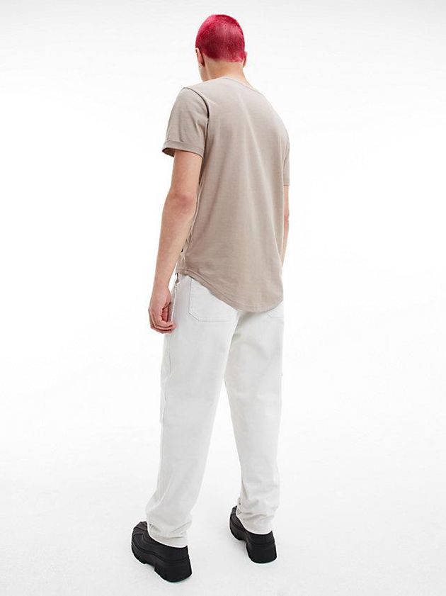 Beige Calvin Klein Organic Cotton Badge Men T-Shirt | EMHJ-68930