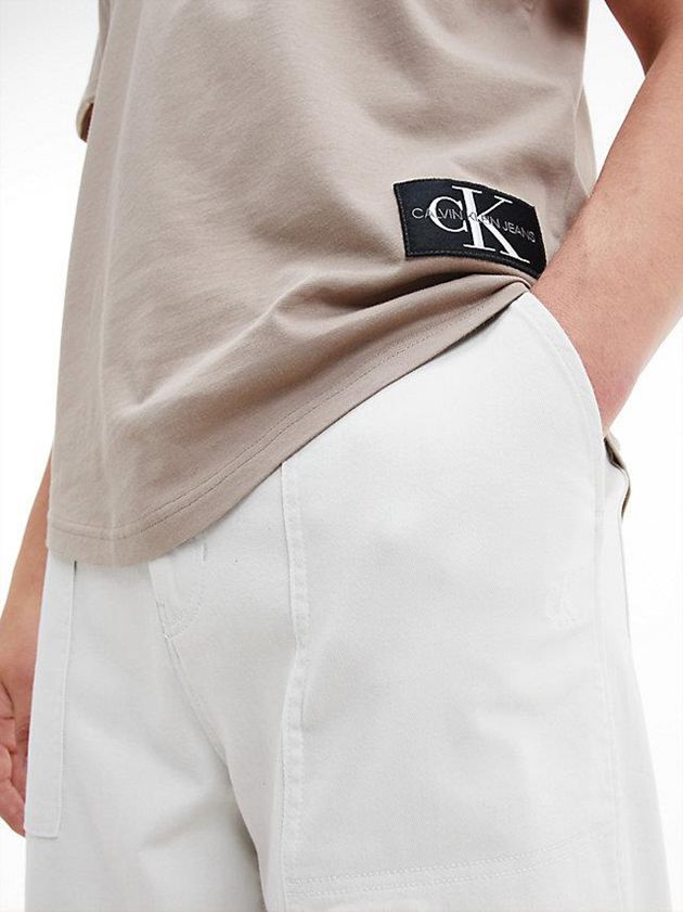 Beige Calvin Klein Organic Cotton Badge Men T-Shirt | EMHJ-68930