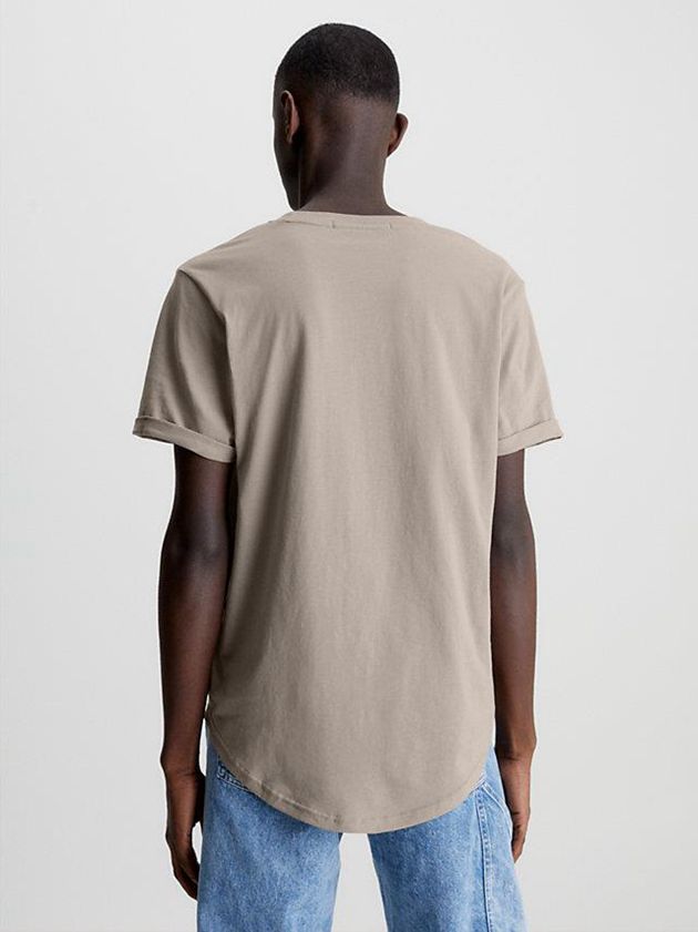 Beige Calvin Klein Organic Cotton Badge Men T-Shirt | RFIE-83095