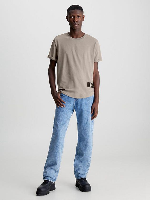 Beige Calvin Klein Organic Cotton Badge Men T-Shirt | RFIE-83095