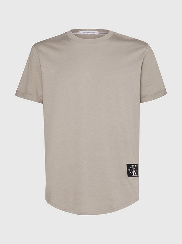 Beige Calvin Klein Organic Cotton Badge Men T-Shirt | RFIE-83095