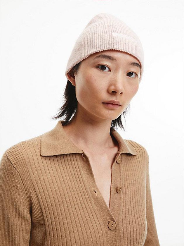 Beige Calvin Klein Organic Cotton Blend Women Beanie | BRMP-24568