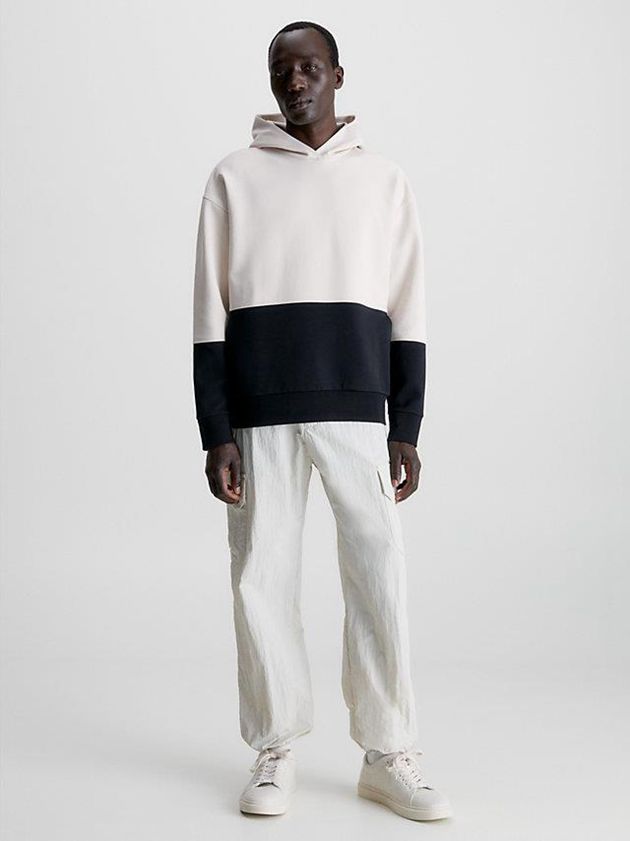 Beige Calvin Klein Organic Cotton Colourblock Men Hoodie | FLHB-64719