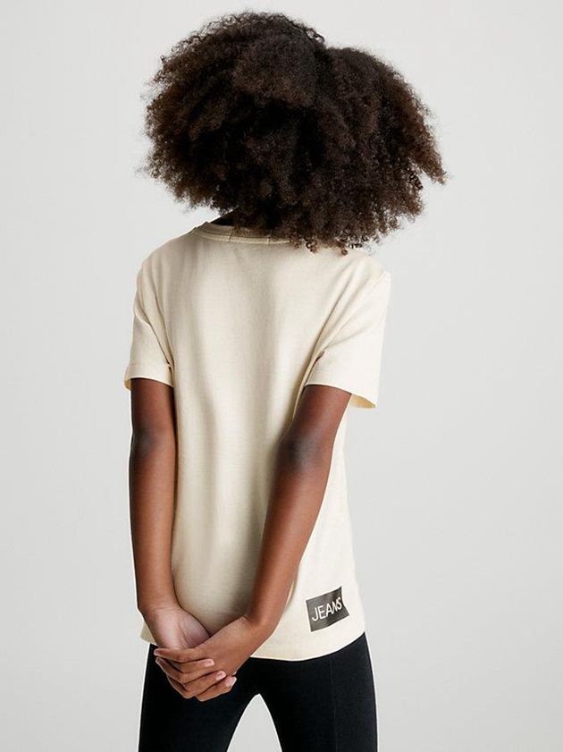 Beige Calvin Klein Organic Cotton Logo Girls's T-Shirt | XPIN-05328