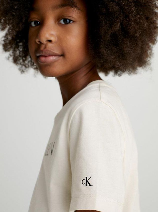 Beige Calvin Klein Organic Cotton Logo Girls's T-Shirt | XPIN-05328