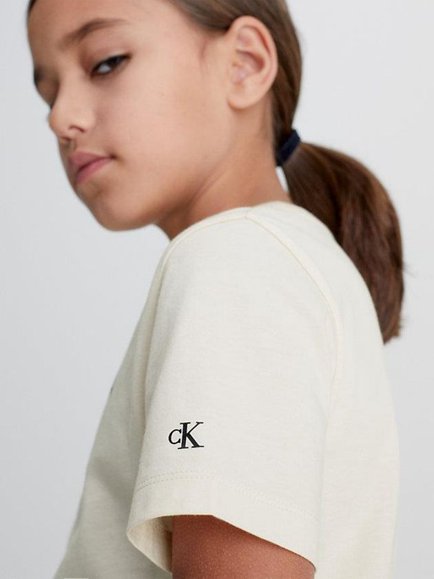 Beige Calvin Klein Organic Cotton Logo Girls's T-Shirt | XPIN-05328