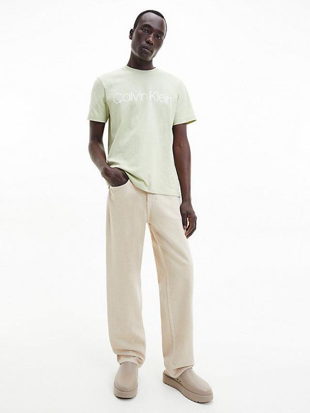 Beige Calvin Klein Organic Cotton Logo Men T-Shirt | LQJW-14209