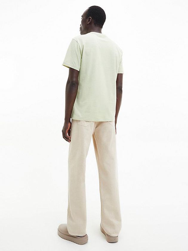 Beige Calvin Klein Organic Cotton Logo Men T-Shirt | LQJW-14209