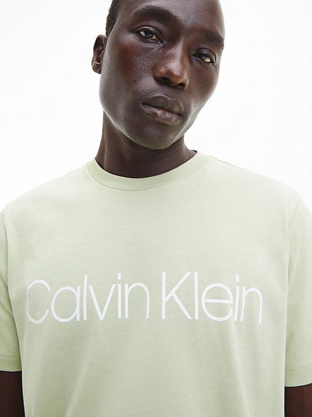 Beige Calvin Klein Organic Cotton Logo Men T-Shirt | LQJW-14209