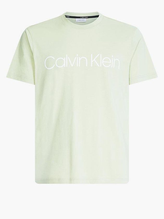 Beige Calvin Klein Organic Cotton Logo Men T-Shirt | LQJW-14209