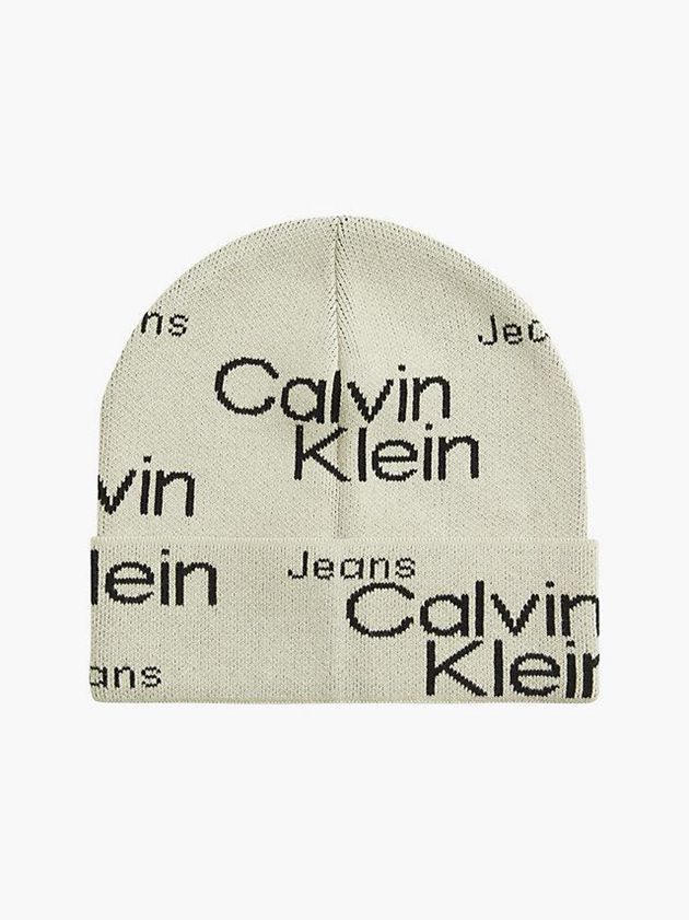 Beige Calvin Klein Organic Cotton Logo Women Beanie | RYAC-51780