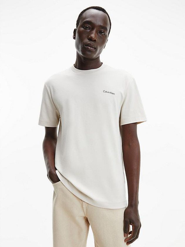 Beige Calvin Klein Organic Cotton Men T-Shirt | BFQW-75432