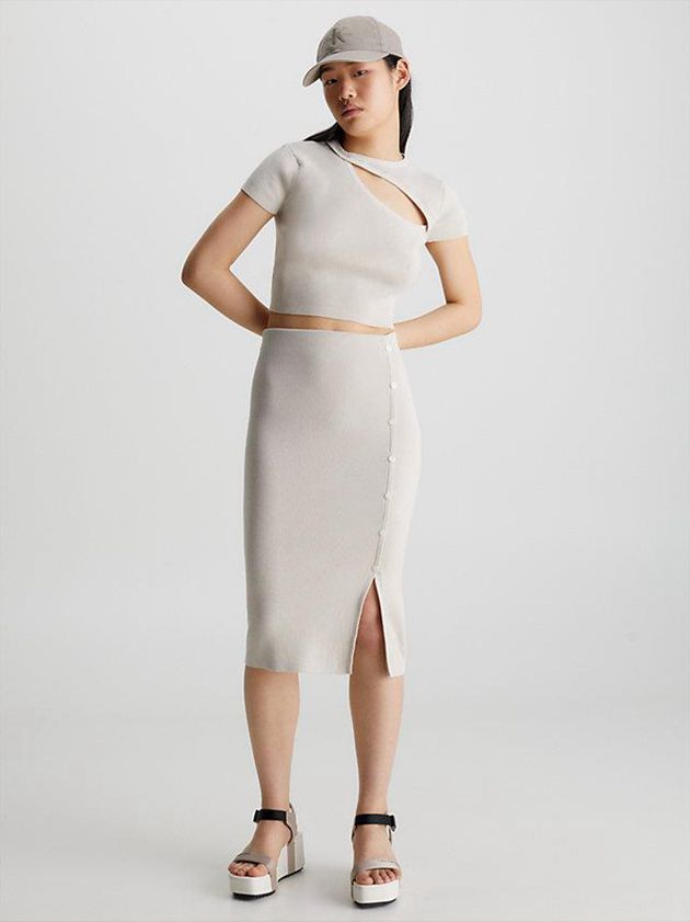 Beige Calvin Klein Organic Cotton Pencil Women Skirt | DZNV-47156