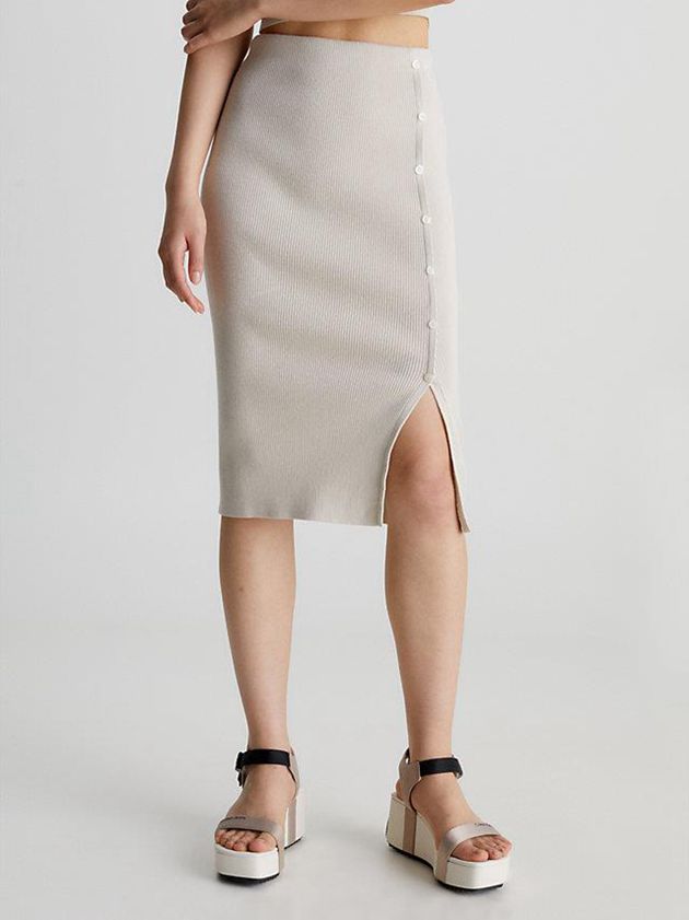 Beige Calvin Klein Organic Cotton Pencil Women Skirt | DZNV-47156