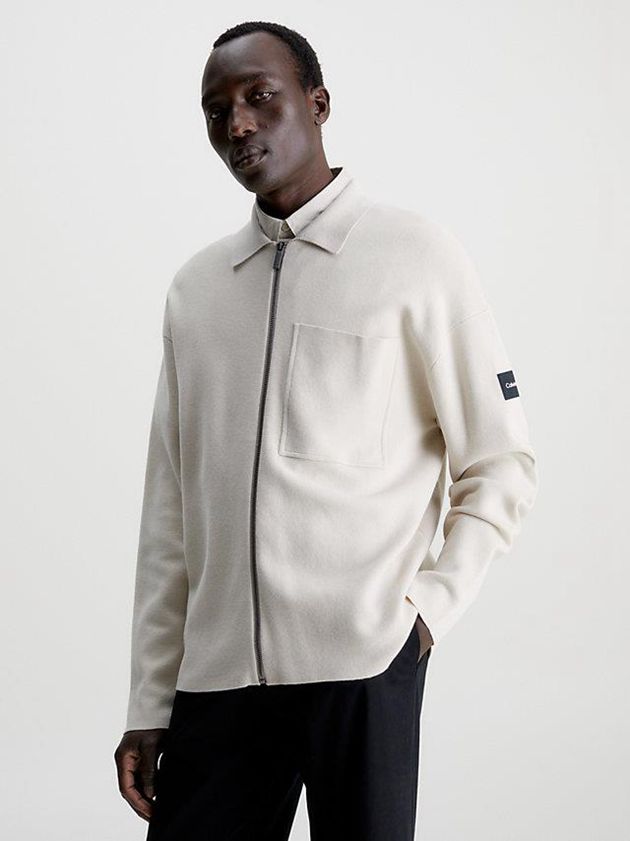 Beige Calvin Klein Organic Cotton Shirt Men Jacket | GMLU-56179