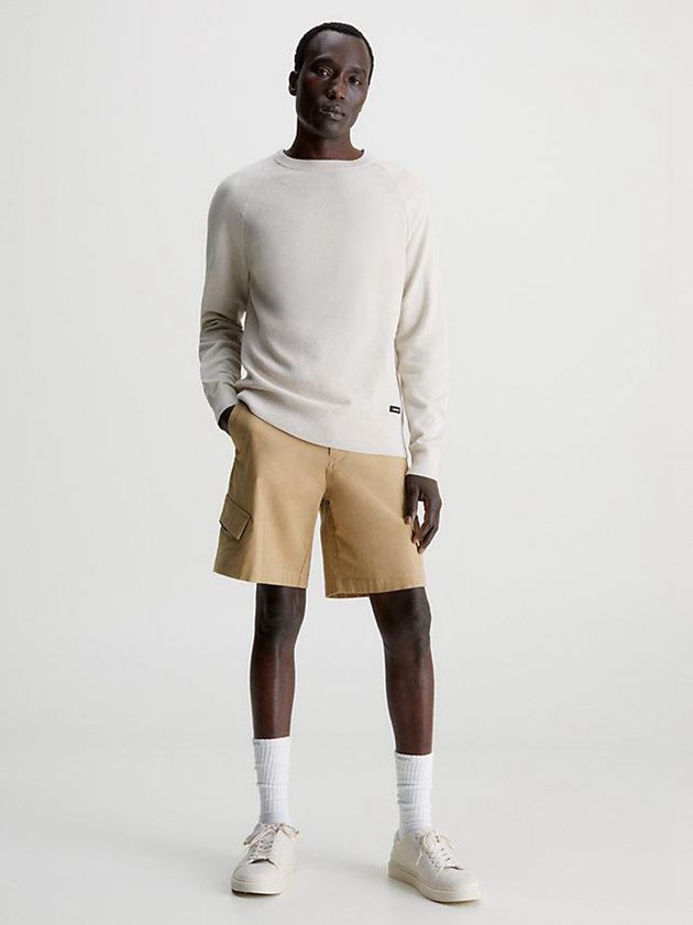 Beige Calvin Klein Organic Cotton Textured Jumper Men Sweater | KZDY-84753