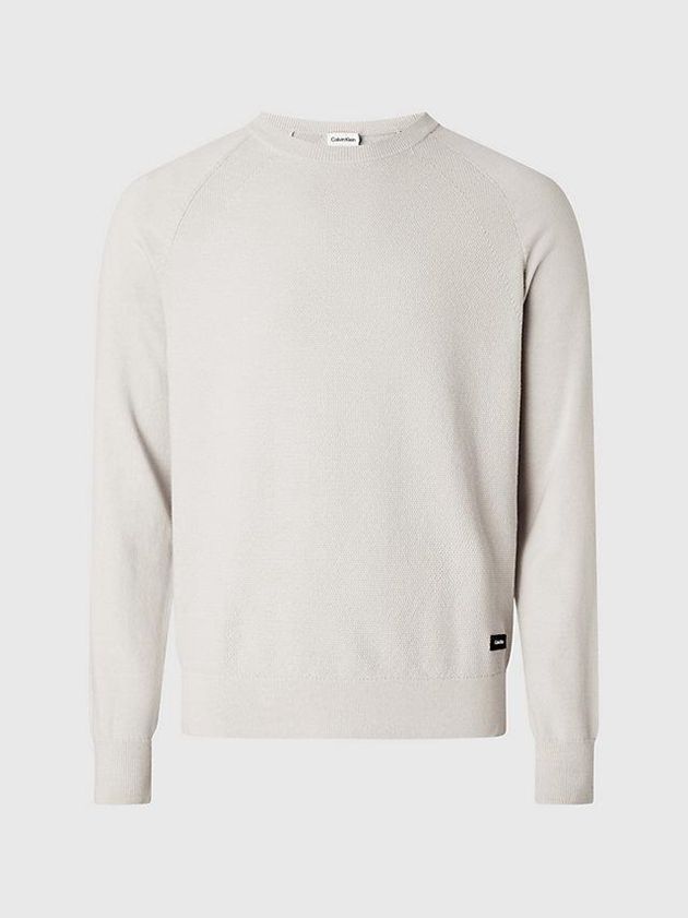 Beige Calvin Klein Organic Cotton Textured Jumper Men Sweater | KZDY-84753