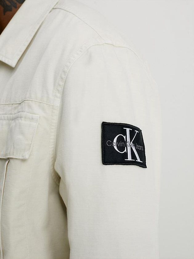Beige Calvin Klein Oversized Cotton Twill Shirt Men Jacket | FZSK-50174