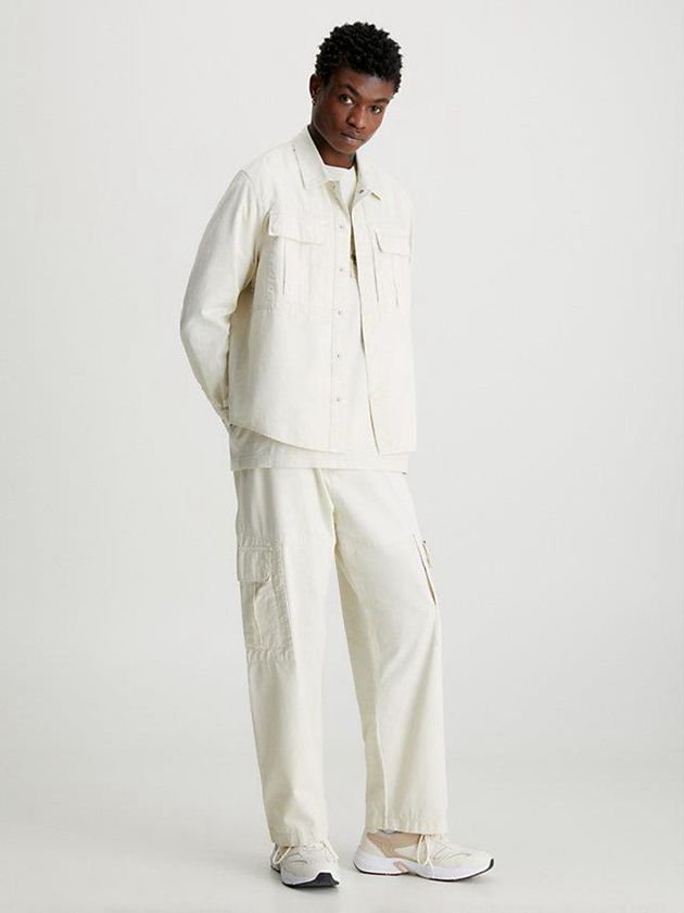 Beige Calvin Klein Oversized Cotton Twill Shirt Men Jacket | FZSK-50174