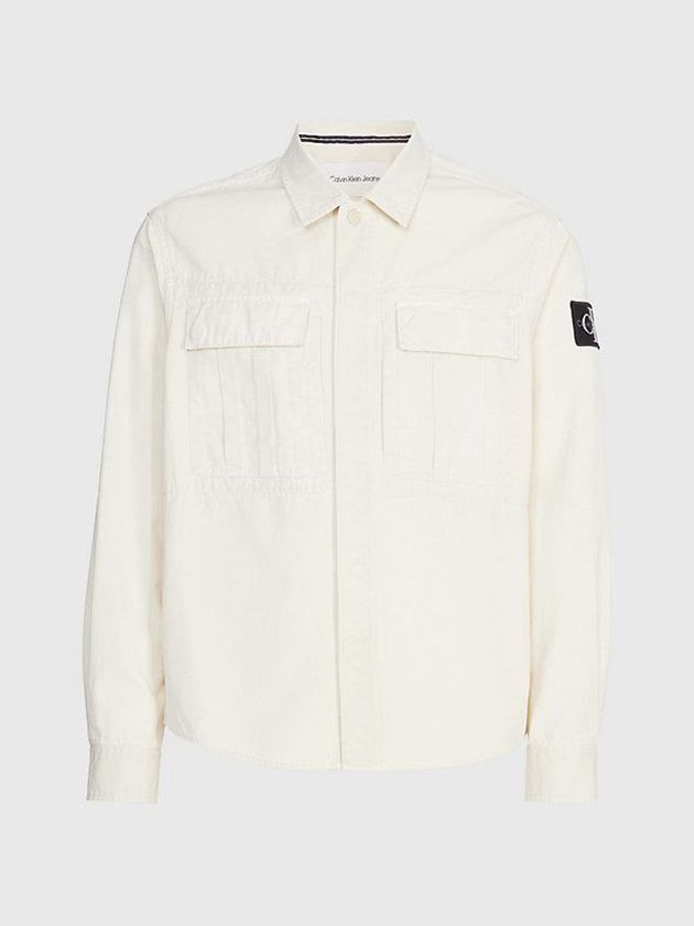 Beige Calvin Klein Oversized Cotton Twill Shirt Men Jacket | FZSK-50174