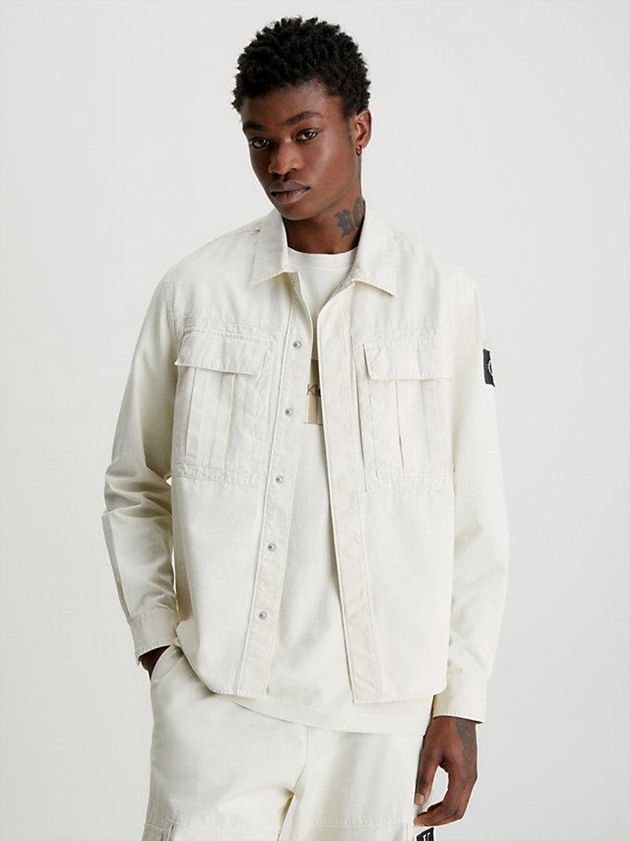Beige Calvin Klein Oversized Cotton Twill Shirt Men Jacket | FZSK-50174