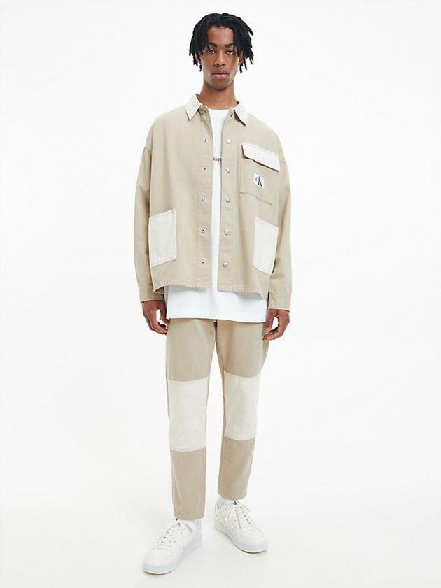 Beige Calvin Klein Oversized Utility Shirt Men Jacket | VSAF-67853