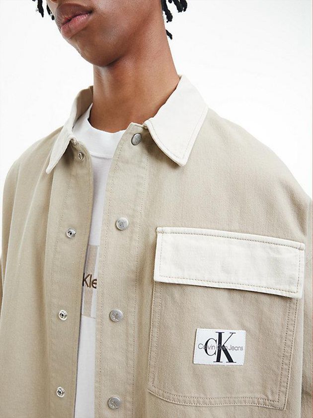 Beige Calvin Klein Oversized Utility Shirt Men Jacket | VSAF-67853